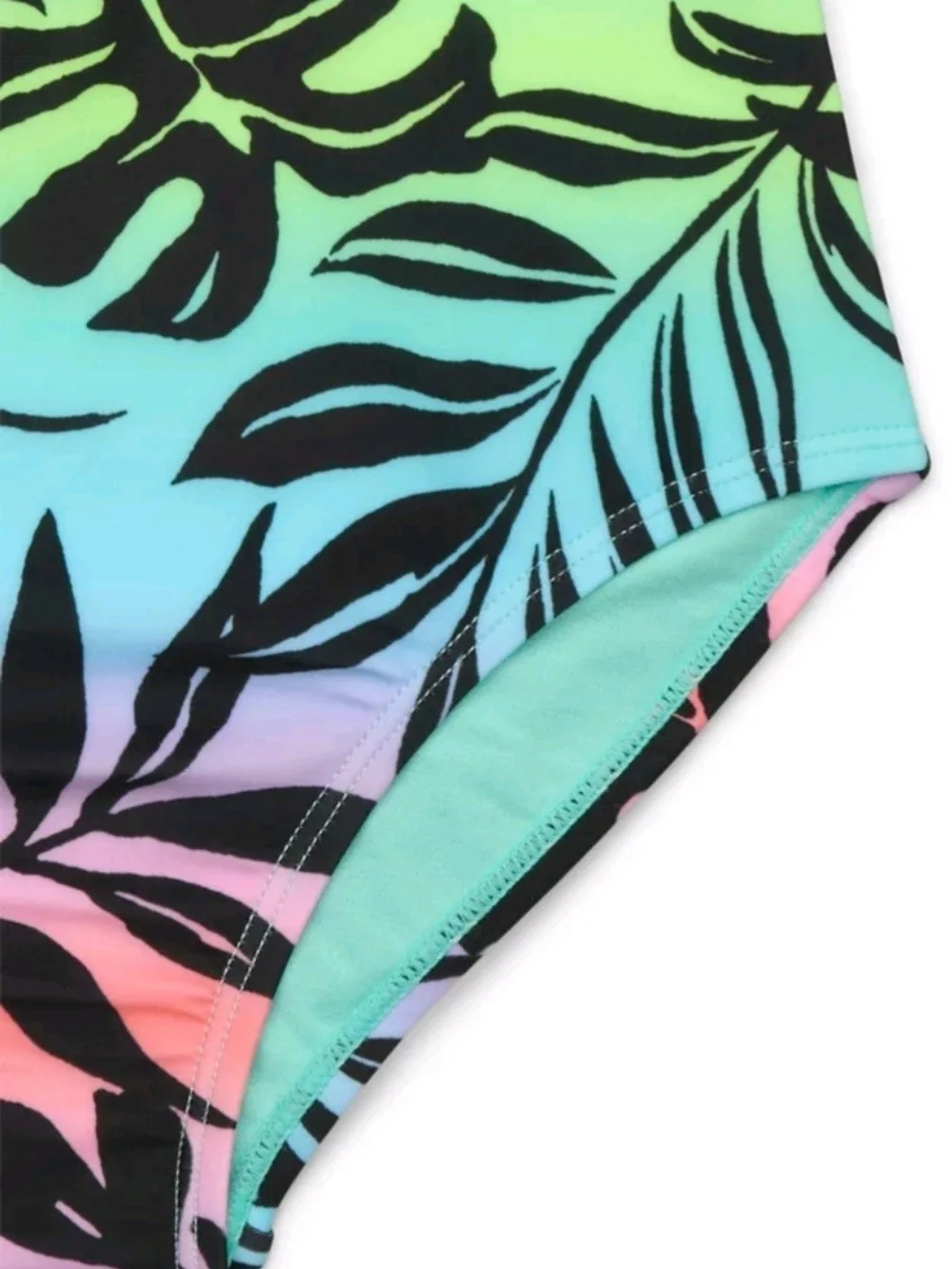 Kids Short-Sleeve Rainbow Leaf Zip-Front Swimsuit Girls Size S (6-6X)